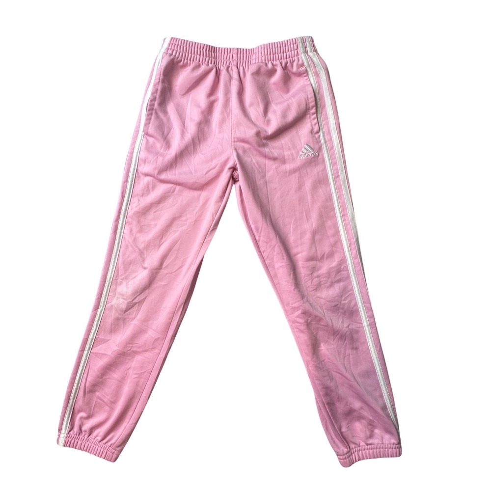 Adidas Track Pants Girls 6X Pink 3-Stripe Regular Joggers AG3150 Elastic Waist